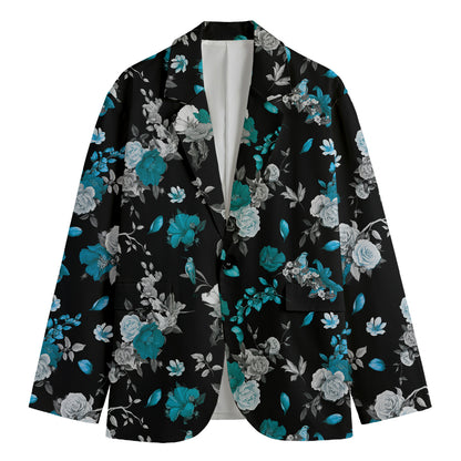 Blue Peony And Grey Rose Floral Print Men's Blazer