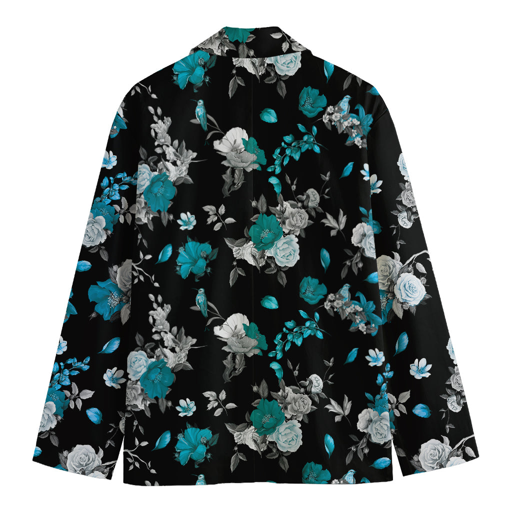 Blue Peony And Grey Rose Floral Print Men's Blazer