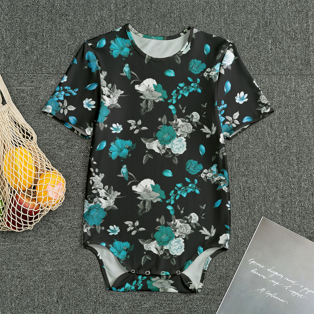 Blue Peony And Grey Rose Floral Print Men's Bodysuit