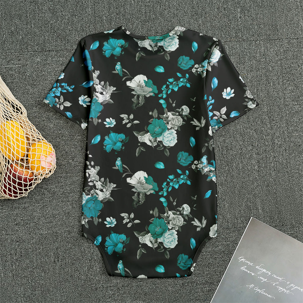 Blue Peony And Grey Rose Floral Print Men's Bodysuit