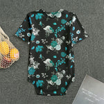 Blue Peony And Grey Rose Floral Print Men's Bodysuit