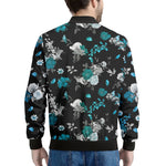 Blue Peony And Grey Rose Floral Print Men's Bomber Jacket