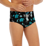 Blue Peony And Grey Rose Floral Print Men's Briefs