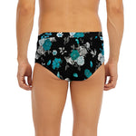 Blue Peony And Grey Rose Floral Print Men's Briefs
