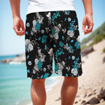 Blue Peony And Grey Rose Floral Print Men's Cargo Shorts
