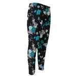 Blue Peony And Grey Rose Floral Print Men's Compression Pants