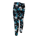 Blue Peony And Grey Rose Floral Print Men's Compression Pants