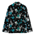 Blue Peony And Grey Rose Floral Print Men's Cotton Blazer