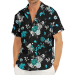 Blue Peony And Grey Rose Floral Print Men's Deep V-Neck Shirt