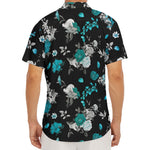 Blue Peony And Grey Rose Floral Print Men's Deep V-Neck Shirt