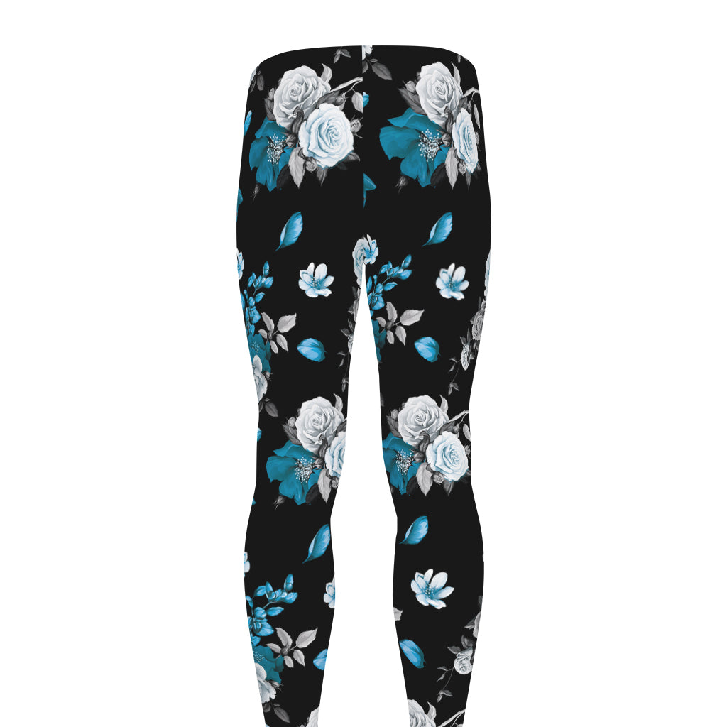 Blue Peony And Grey Rose Floral Print Men's leggings