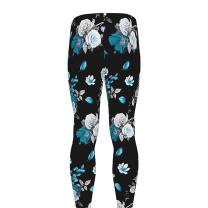 Blue Peony And Grey Rose Floral Print Men's leggings
