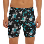 Blue Peony And Grey Rose Floral Print Men's Long Boxer Briefs