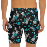Blue Peony And Grey Rose Floral Print Men's Long Boxer Briefs