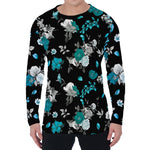 Blue Peony And Grey Rose Floral Print Men's Long Sleeve T-Shirt