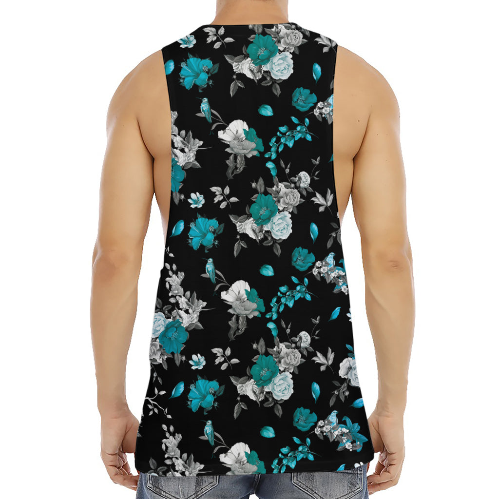 Blue Peony And Grey Rose Floral Print Men's Muscle Tank Top