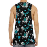 Blue Peony And Grey Rose Floral Print Men's Muscle Tank Top