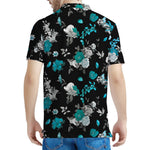 Blue Peony And Grey Rose Floral Print Men's Polo Shirt