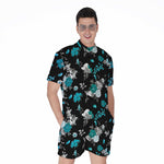 Blue Peony And Grey Rose Floral Print Men's Rompers