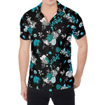 Blue Peony And Grey Rose Floral Print Men's Shirt