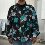 Blue Peony And Grey Rose Floral Print Men's Shirt Jacket