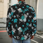 Blue Peony And Grey Rose Floral Print Men's Shirt Jacket