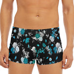 Blue Peony And Grey Rose Floral Print Men's Short Boxer Briefs