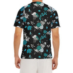 Blue Peony And Grey Rose Floral Print Men's Short Sleeve Rash Guard
