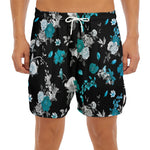 Blue Peony And Grey Rose Floral Print Men's Split Running Shorts