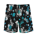 Blue Peony And Grey Rose Floral Print Men's Sports Shorts