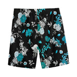 Blue Peony And Grey Rose Floral Print Men's Sports Shorts