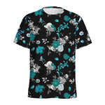 Blue Peony And Grey Rose Floral Print Men's Sports T-Shirt