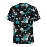 Blue Peony And Grey Rose Floral Print Men's Sports T-Shirt