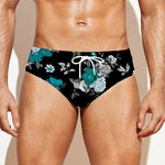Blue Peony And Grey Rose Floral Print Men's Swim Briefs