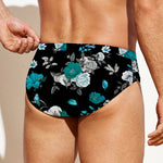 Blue Peony And Grey Rose Floral Print Men's Swim Briefs