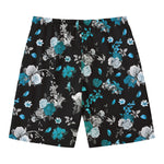 Blue Peony And Grey Rose Floral Print Men's Swim Trunks