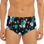 Blue Peony And Grey Rose Floral Print Men's Triangle Swim Briefs