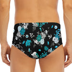 Blue Peony And Grey Rose Floral Print Men's Triangle Swim Briefs