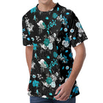 Blue Peony And Grey Rose Floral Print Men's Velvet T-Shirt