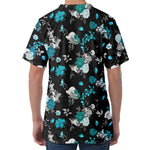 Blue Peony And Grey Rose Floral Print Men's Velvet T-Shirt