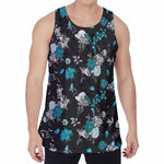 Blue Peony And Grey Rose Floral Print Men's Velvet Tank Top