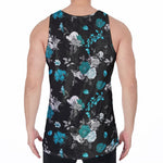Blue Peony And Grey Rose Floral Print Men's Velvet Tank Top