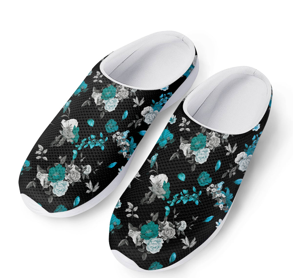 Blue Peony And Grey Rose Floral Print Mesh Casual Shoes