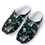 Blue Peony And Grey Rose Floral Print Mesh Casual Shoes
