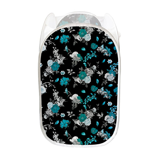 Blue Peony And Grey Rose Floral Print Mesh Laundry Hamper