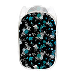 Blue Peony And Grey Rose Floral Print Mesh Laundry Hamper