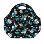 Blue Peony And Grey Rose Floral Print Neoprene Lunch Bag
