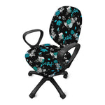 Blue Peony And Grey Rose Floral Print Office Chair Cover