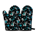 Blue Peony And Grey Rose Floral Print Oven Mitts