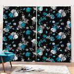 Blue Peony And Grey Rose Floral Print Pencil Pleat Curtains